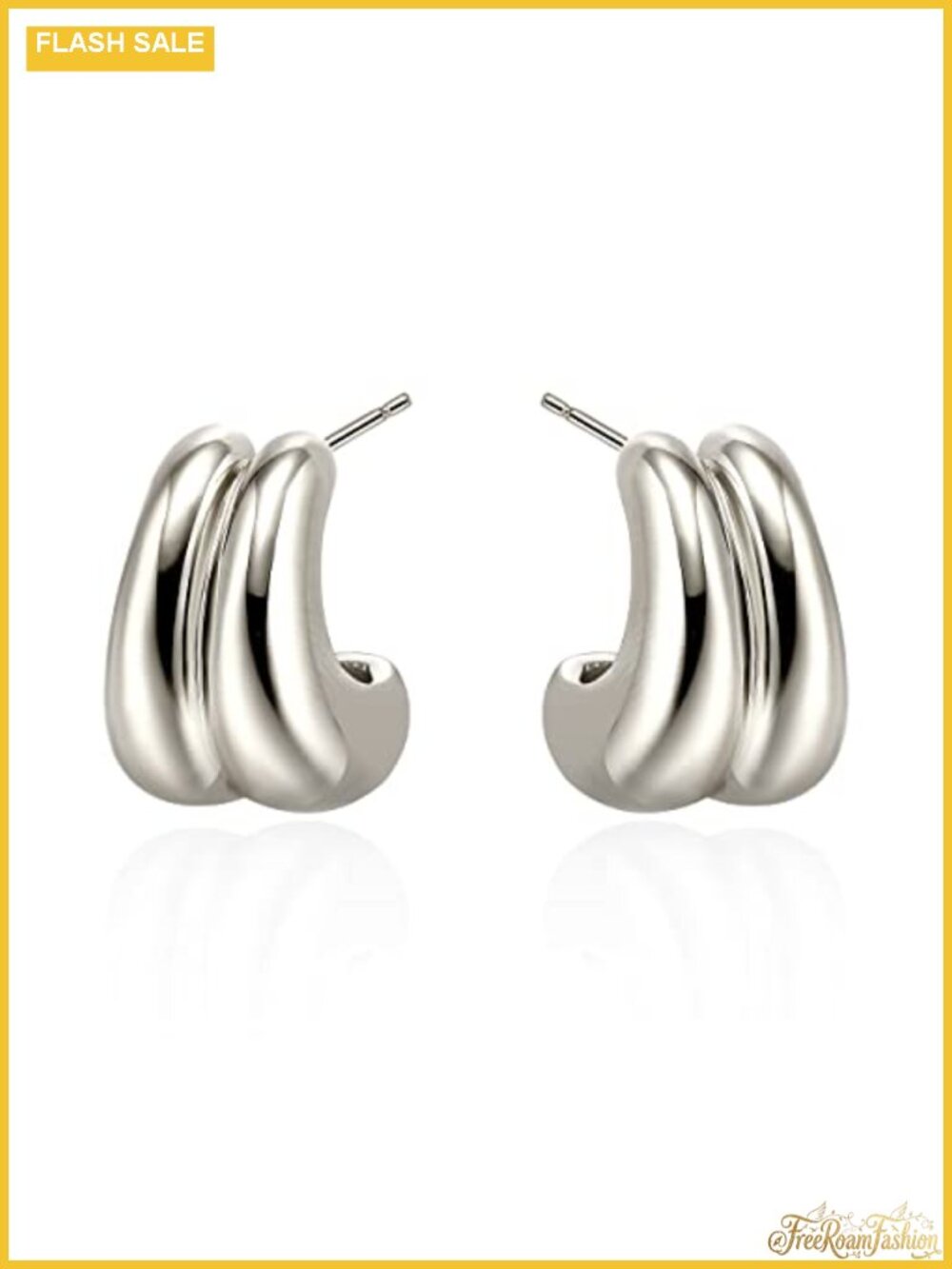 Chunky Hoop Earrings for Women, 18K Gold Plated, Statement Thick Open Hoops